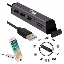 Aluminum Alloy 3-Port USB 3.0 Hub TF SD Card Reader with Phone Stand